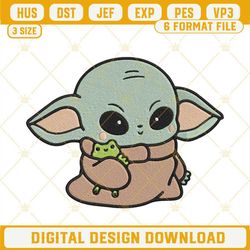 Baby Yoda And Frog Embroidery Designs, Star Wars Grogu Machine Embroidery Files.jpg