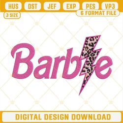 Barbie Pink Leopard Lightning Bolt Embroidery Designs, Barbie Embroidery Pattern Files.jpg