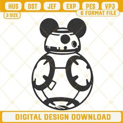 BB8 Robot Mickey Ears Machine Embroidery Designs, Star Wars Disney Mouse Embroidery Files.jpg