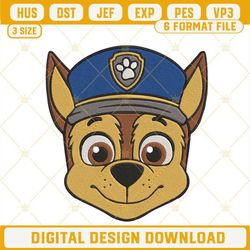 Chase Head Paw Patrol Embroidery Designs, Dog Cartoon Embroidery Files.jpg