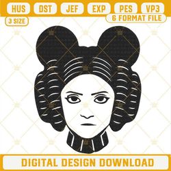 Princess Leia Mickey Ears Machine Embroidery Designs, Star Wars Disney Vacation Embroidery Files.jpg