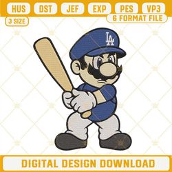 Super Mario Los Angeles Dodgers Embroidery Design, Mario LA Baseball Embroidery Download File.jpg