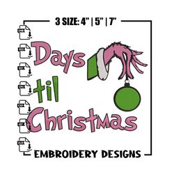 Day til chrismas Embroidery Design,Grinch Embroidery, Embroidery File, Chrismas Embroidery, Anime shirt,Digital download
