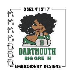 Dartmouth Big Green girl embroidery design, NCAA embroidery, Embroidery design, Logo sport embroidery,Sport embroidery.j