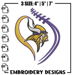Heart Minnesota Vikings embroidery design, Vikings embroidery, NFL embroidery, logo sport embroidery, embroidery design.