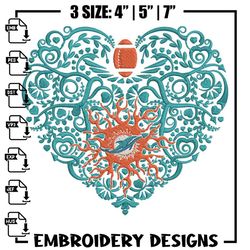 Heart Miami Dolphins embroidery design, Miami Dolphins embroidery, NFL embroidery, sport embroidery, embroidery design..