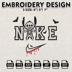 Horror Characters, Halloween Embroidery Files, Machine Embroidery Designs, Nike Skeleton Stitch Embr19