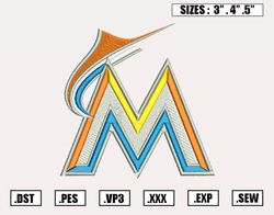 Miami Marlins Embroidery Designs, MLB Logo Embroidery Files File,Nike Embroidery Design,Em193