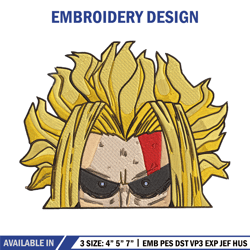 All Might Peeker Embroidery Design, Mha Embroidery, Embroidery File, Anime Embroidery, Ani205