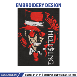 Alucard Poster Embroidery Design, Hellsing Embroidery, Embroidery File, Anime Embroidery, 207