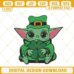Baby Yoda With Clover Leaf Embroidery Design, Star Wars St Patricks Day Embroidery File.jpg