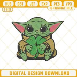 Baby Yoda With Shamrock Embroidery Designs, Happy St Patricks Day Embroidery Design File.jpg