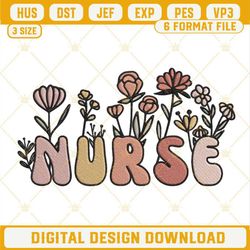 Boho Floral Nurse Embroidery Design, Retro Nurse Embroidery File.jpg