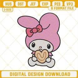 My Melody With Concha Machine Embroidery Design, Kawaii Sanrio Rabbit Pan Dulce Embroidery File.jpg