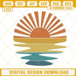 Retro Beach Sunset Embroidery Designs, Summer Embroidery Files.jpg