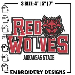 Arkansas State wolves embroidery design, NCAA embroidery, Sport embroidery, logo sport embroidery, Embroidery design,Emb