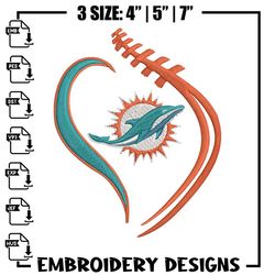 Heart Miami Dolphins embroidery design, Miami Dolphins embroidery, NFL embroidery, sport embroidery, embroidery design.
