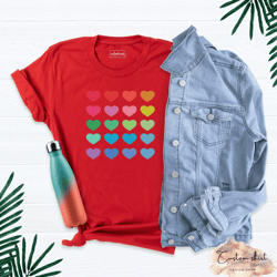 Watercolor Heart Tee, Valentines Day Shirt, Colorful Heart Shirt, Cute Valentine Shirt, Pastel Hearts, Colorful Hearts,