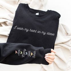 Personalized Mama Sweatshirt, Mother Day Gift, I Wear My Heart On My Sleeve, Heart Mama Sweater, Custom Mom, Custom Mom