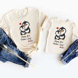 Penguin Mommy And Me Shirt, Customized Our First Mothers Day Shirt,Matching Mommy And Me Shirt, Mothers Day Tee Personal