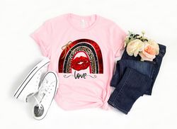 Love Valentine Boho Rainbow Lips Shirt,Valentines Day Shirts For Woman,Heart Shirt,Cute Valentine,Valentines Day Gift,Ch