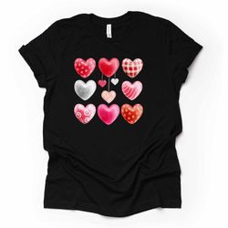 Super Pretty Watercolor Hearts in a Row, Valentine Hearts design, premium unisex shirt, 3 color choices, 3x valentine, 4