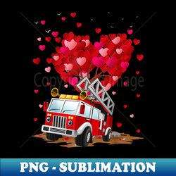 Funny Fire Truck Lover Heart Shape Fire Truck Valentines Day - Exclusive PNG Sublimation Download - Unlock Vibrant Sublimation Designs