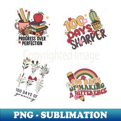 Colorful 100th Day Stickers Pack - PNG Transparent Digital Download File for Sublimation - Capture Imagination with Every Detail