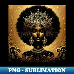 Afrocentric Queen Gold - Elegant Sublimation PNG Download - Create with Confidence