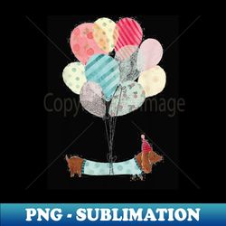 beautiful dachshund dog with colorful balloons - instant png sublimation download - spice up your sublimation projects