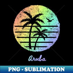 Aruba Palm Tree Sunset Rainbow Souvenir T - Instant PNG Sublimation Download - Bold & Eye-catching