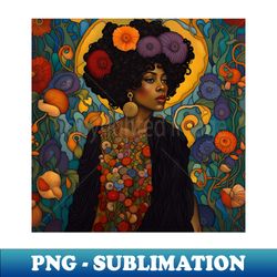 Beautiful Black Woman with Flowers in Her Hair - Artistic Sublimation Digital File - Bold & Eye-catching