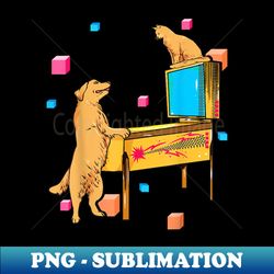 pinball wizard dog cat playing pinball machine - decorative sublimation png file - create with confidence