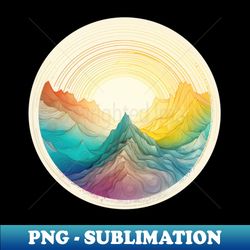 Colorful Mountain Sunrise Line Art - Instant PNG Sublimation Download - Add a Festive Touch to Every Day