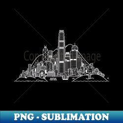 Hong Kong Skyline - White - Retro PNG Sublimation Digital Download - Transform Your Sublimation Creations