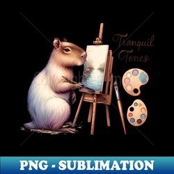 Tranquil Tones Capybara Painting a Nature Scene - Elegant Sublimation PNG Download - Perfect for Sublimation Mastery