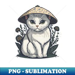 cottagecore mushroom hat cat - unique sublimation png download - capture imagination with every detail