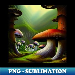 beautiful landscape painting with mountains and big mushrooms mushrooms - exclusive sublimation digital file - capture imagination with every detail