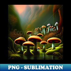beautiful landscape painting with mountains and big mushrooms mushrooms - vintage sublimation png download - boost your success with this inspirational png download