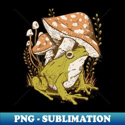 Cottagecore Aesthetic Mushrooms and Frog - PNG Transparent Sublimation File - Unlock Vibrant Sublimation Designs
