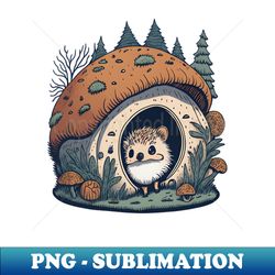 Cottagecore Hedgehog in Mushroom Home - Elegant Sublimation PNG Download - Enhance Your Apparel with Stunning Detail
