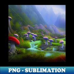 beautiful landscape painting with mountains and big mushrooms mushrooms - creative sublimation png download - enhance your apparel with stunning detail