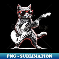 Rock Cat Playing Guitar Rock Kitty Funny Guitar Cat - PNG Transparent Digital Download File for Sublimation - Boost Your Success with this Inspirational PNG Download
