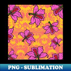 Bauhinia Flower with Orange  Pink Chinoiserie Pattern - Summer Flower Pattern - Decorative Sublimation PNG File - Add a Festive Touch to Every Day