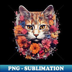 Whimsical Cat Face Blossom Floral Design Apparel - Digital Sublimation Download File - Create with Confidence