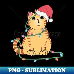 orange tabby cat christmas lights funny cat lover xmas hat - png sublimation digital download