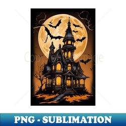 Spooky Moonlight Haunted House Halloween - PNG Transparent Sublimation File - Perfect for Creative Projects