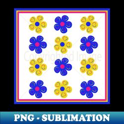 Flower Hearts Colorful Blue Yellow Square Pattern InWhite - Signature Sublimation PNG File - Revolutionize Your Designs