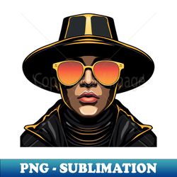 Vector Illustration - Hip-Hop Inspired Man in Black Hat Cloak and Shoulder-Length Sunglasses - A Splash of Street Style