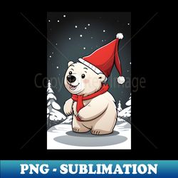 cute polar wearing in a red christmas hat - decorative sublimation png file